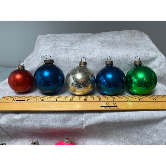 Vintage Glass Christmas Ornaments Set 14 Assorted Metallic Shine Unique Designs - Picture 7 of 12